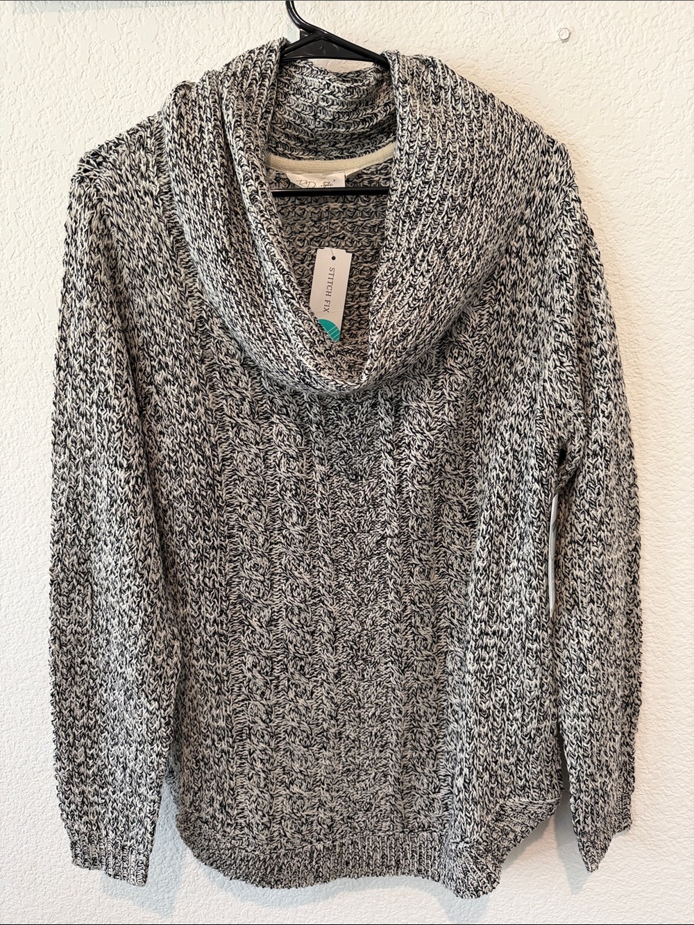 Stitch Fix Marled Gray Cable-Knit Cowl Neck Sweater